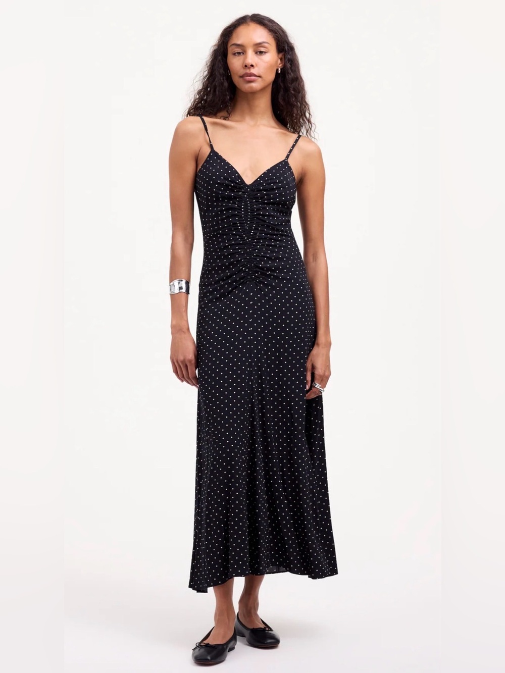 Madewell Ruched High-Low Midi Dress Polka Dot 2